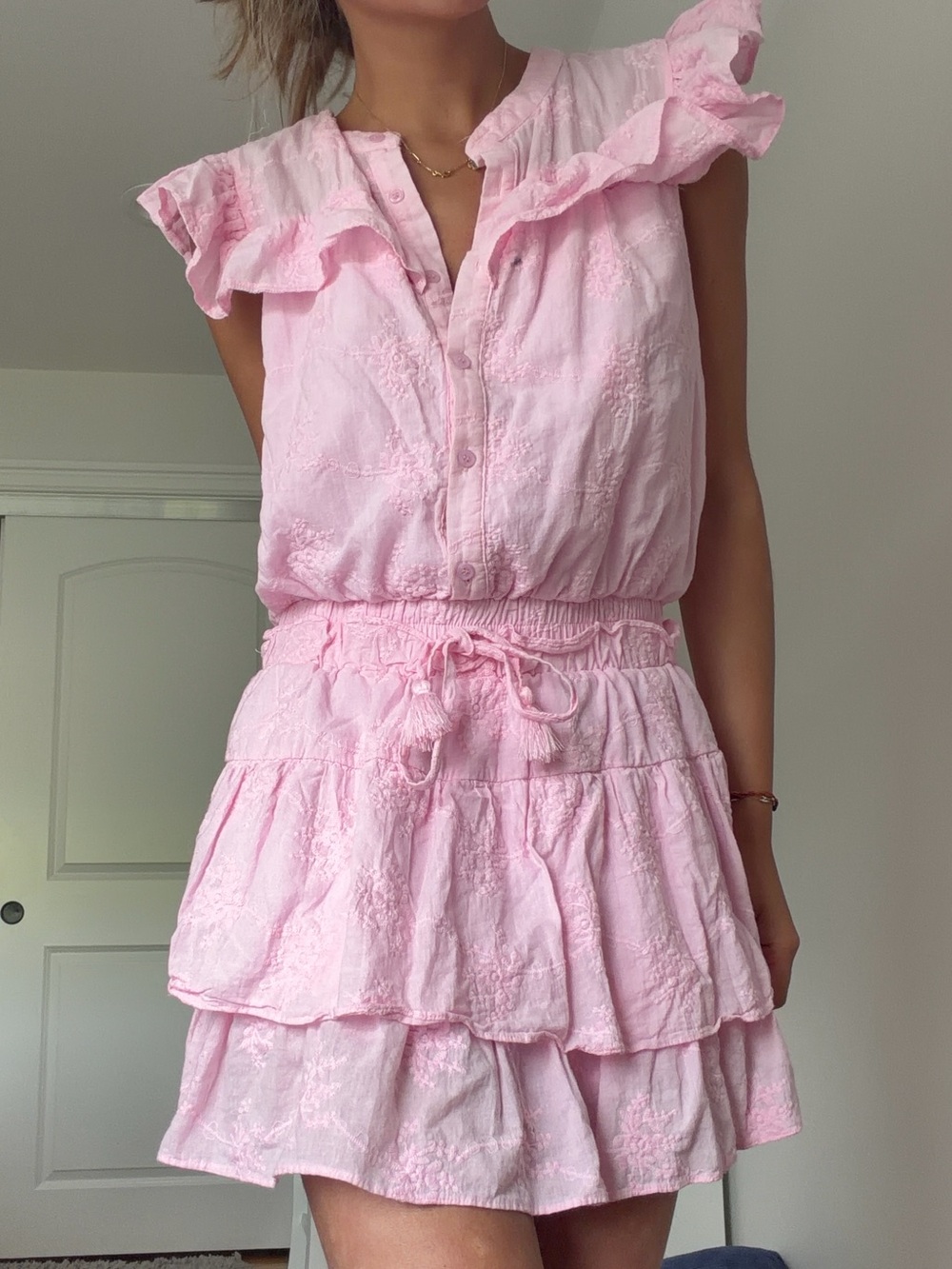 Sleeveless Pink Ruffle Mini Dress